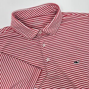 Vineyard Vines Men's Red White Stripe Performance Golf Polo Shirt Whale Large